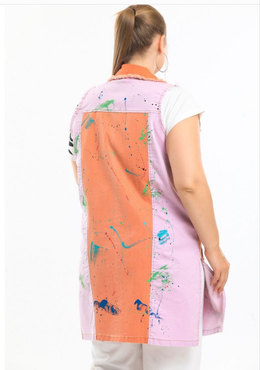 LaVelina Graffiti Art Denim Vest Sz 3X Made In Turkey