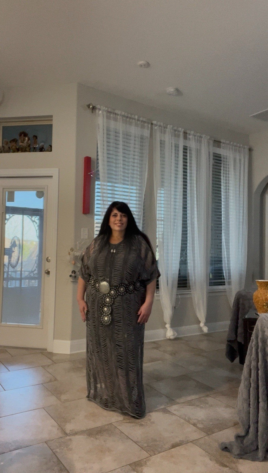 B-One Distressed Sheer Maxi Dress Sz 18/44 Made in Turkey