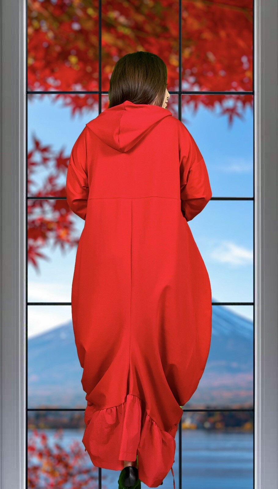 B-One Red Oversized Hoodie Dress w/ Zipper Pockets Sz 20/48 Made in Turkey