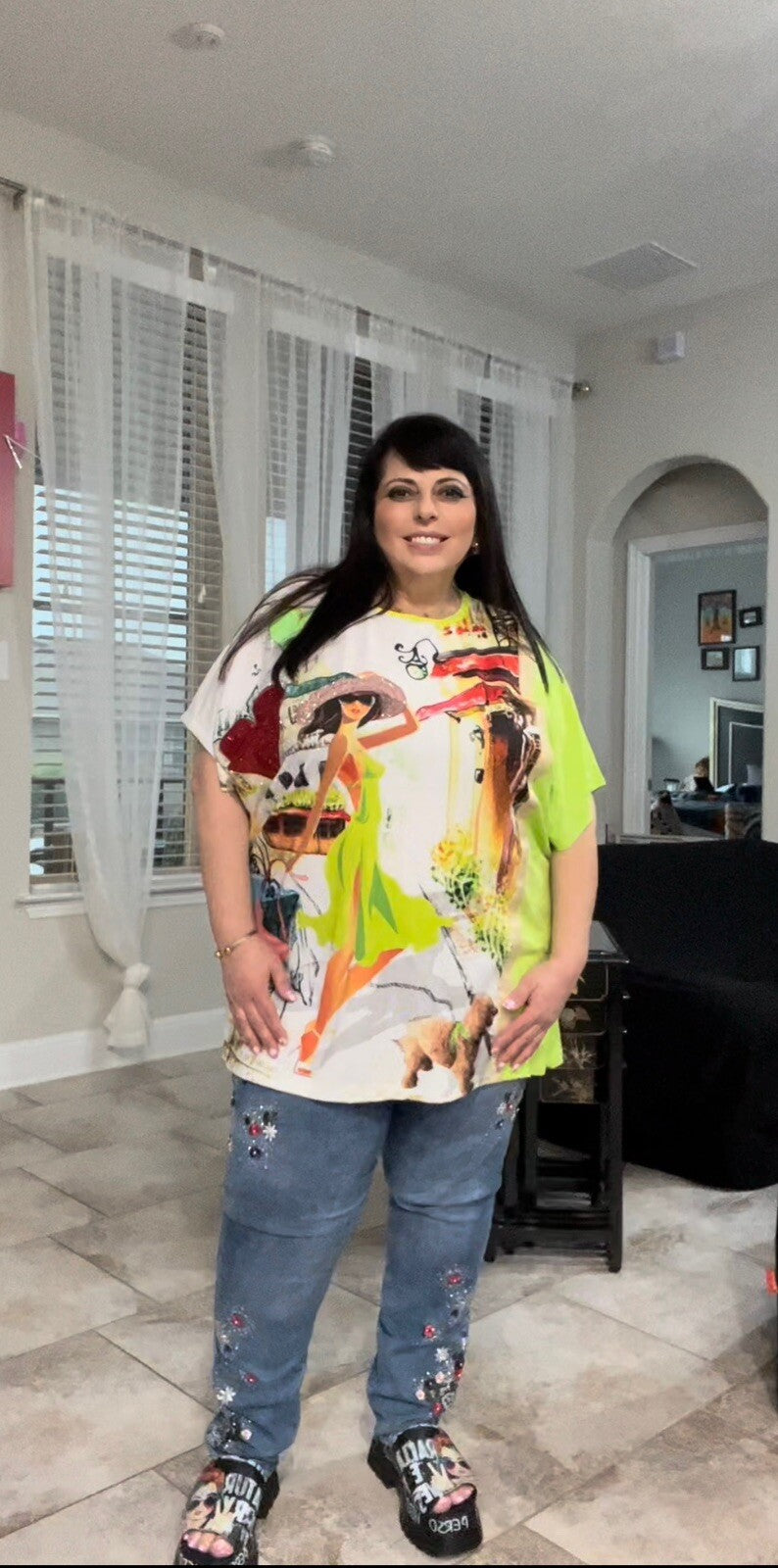 LaVelina Lime Green Graphic Oversized Top Sz 3XL Made In Turkey