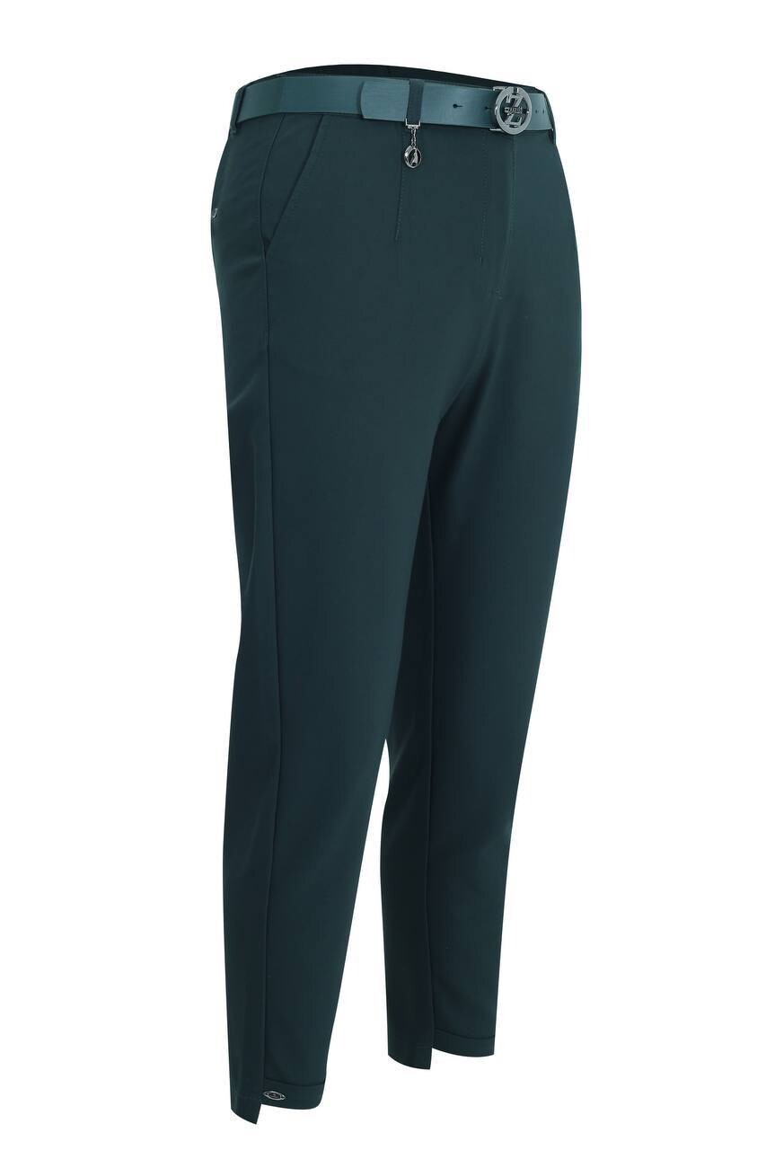 Zanessi Emerald Green Pants Sz 12/46 Belted Slim Fit Made In Turkey