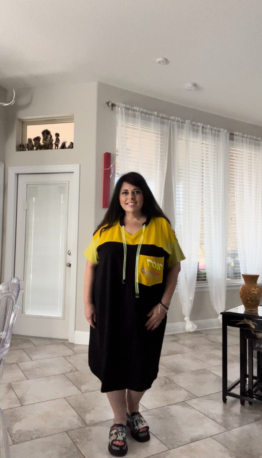 Darkwin Oversized Color Block Dress Sz 20/2 Black Yellow Made in Turkey