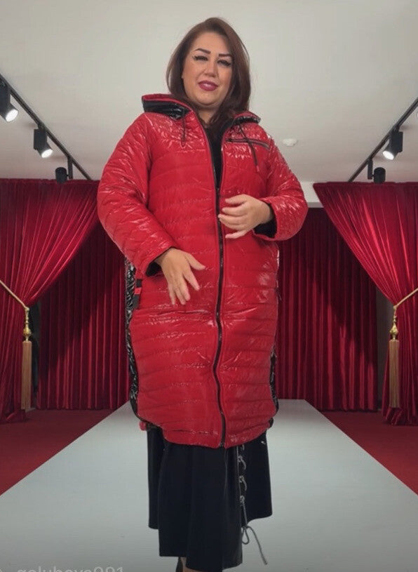Sport Chic Red Quilted Coat with Hood Darkwin Sz 18/1 Turkey