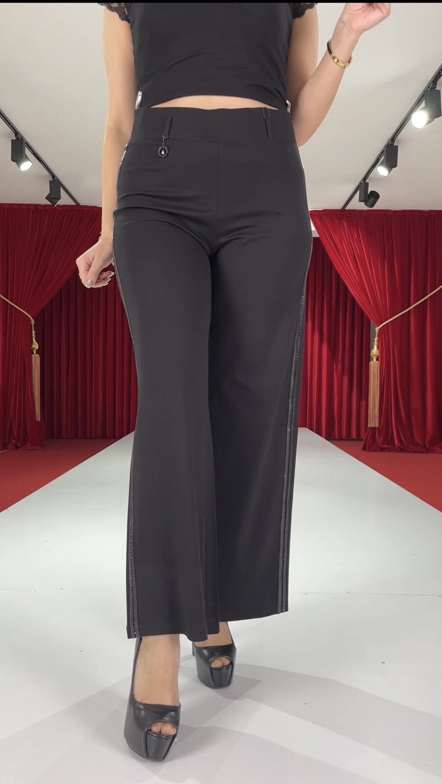 Zanessi Palazzo Pants Sz 20/54 Black Wide Leg Stretch Made In Turkey