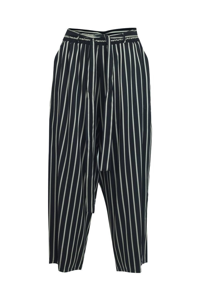 Darkwin Palazzo Pants Sz 20/2 Black White Stripe Tie Waist Made In Turkey