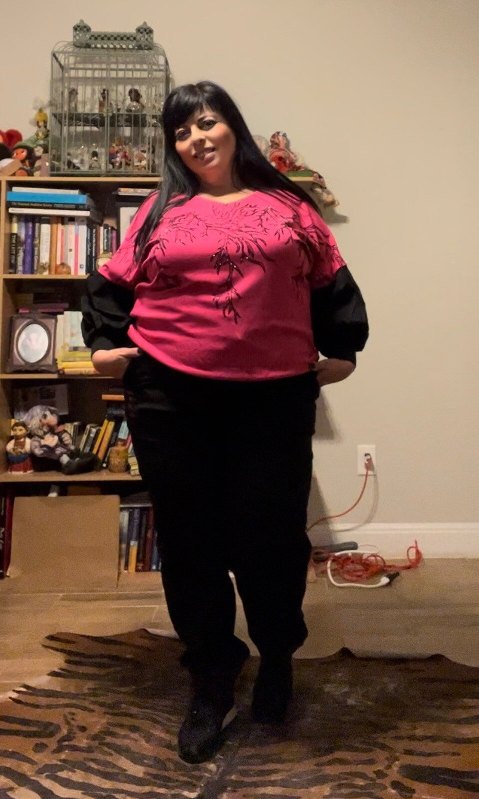 LaMaxx Pink Black Puff Sleeve Top Sz 16/1 Made In Turkey