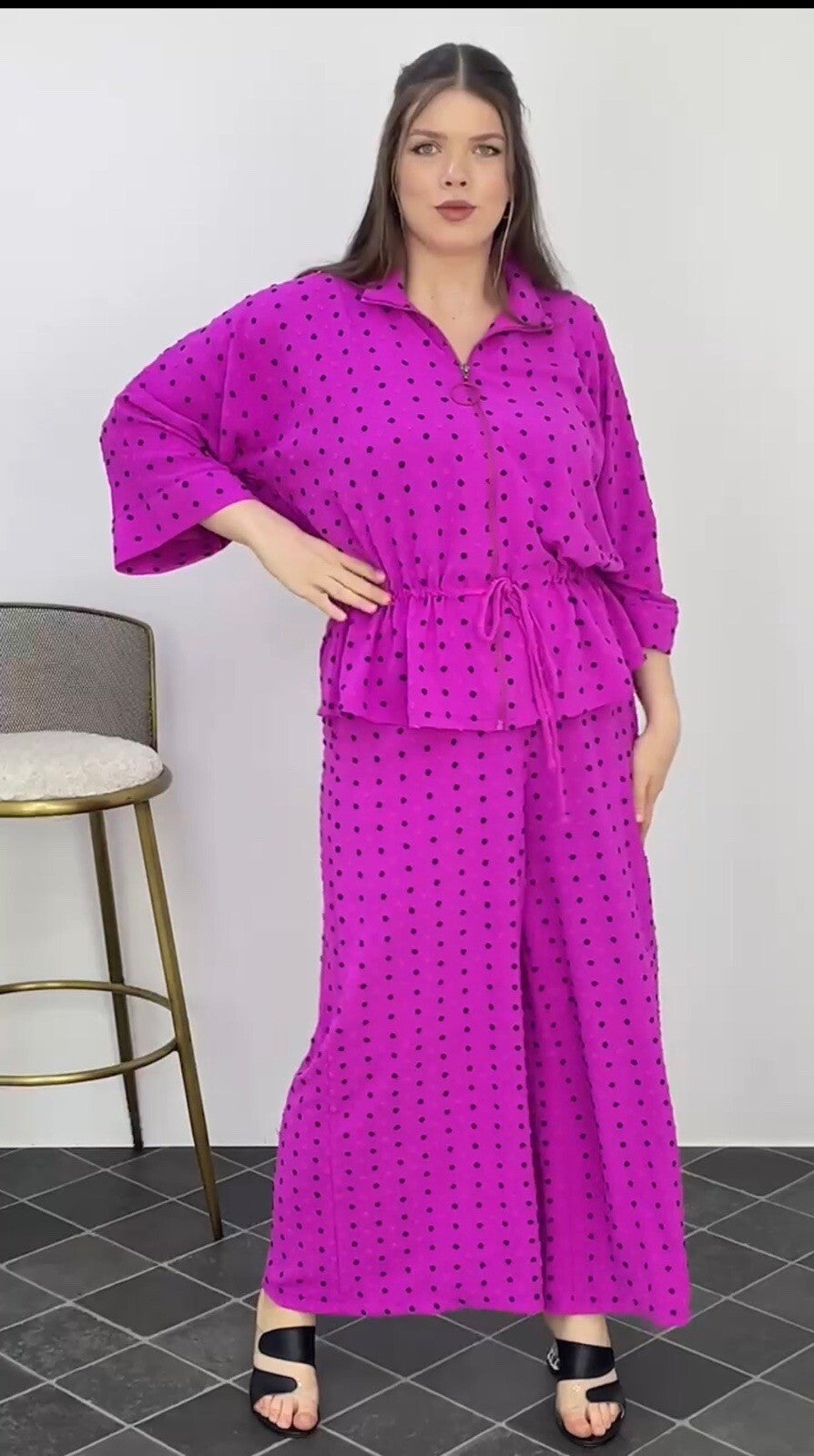 Darkwin 2 PCs Suit, Sz 20, Made In Turkey – Magenta Polka Dot Drawstring Set