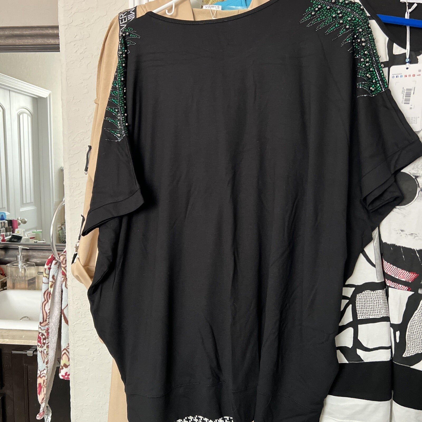 Darkwin Black Rhinestone Shoulder Top Sz 18/3 Made In Turkey