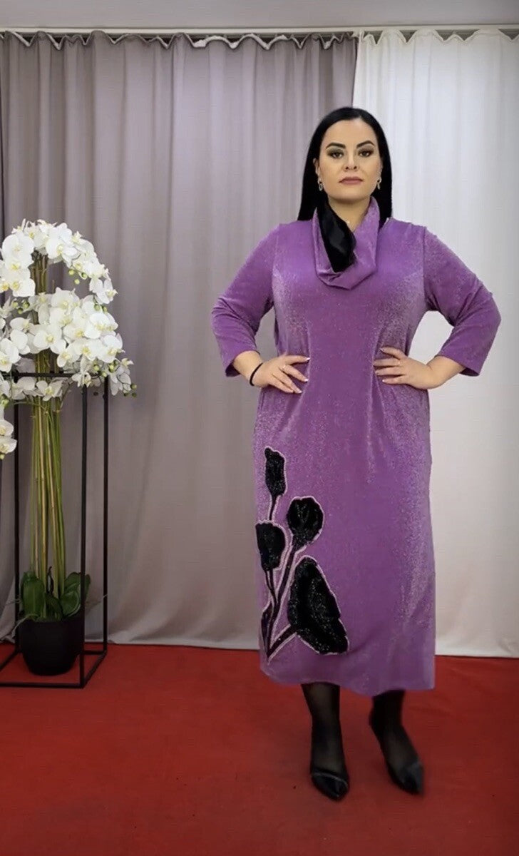 Darkwin Purple Velvet Floral Dress Sz 18/1 Made in Turkey