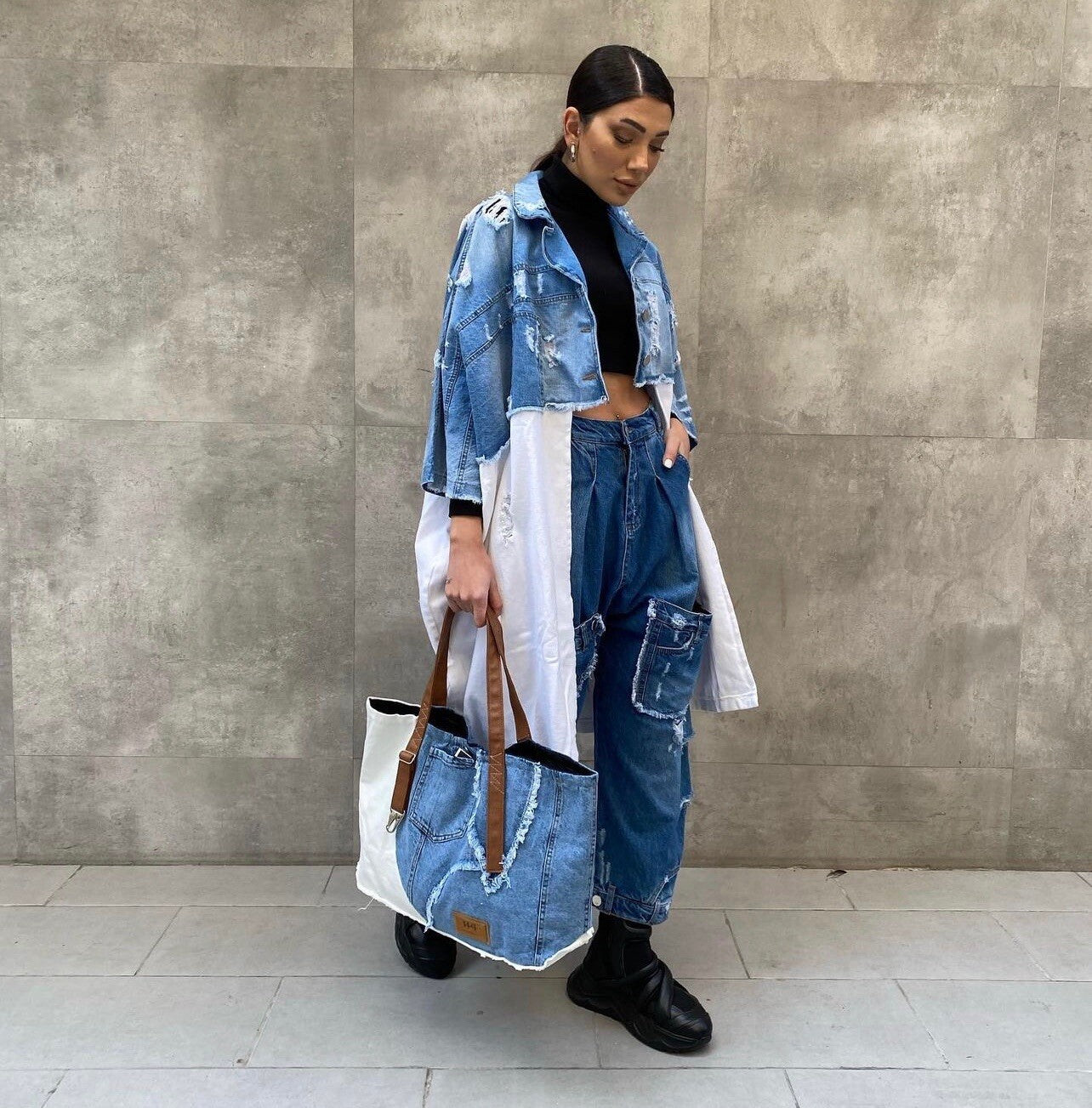 H4 Oversized Jean Jacket, One Size. Made In Turkey