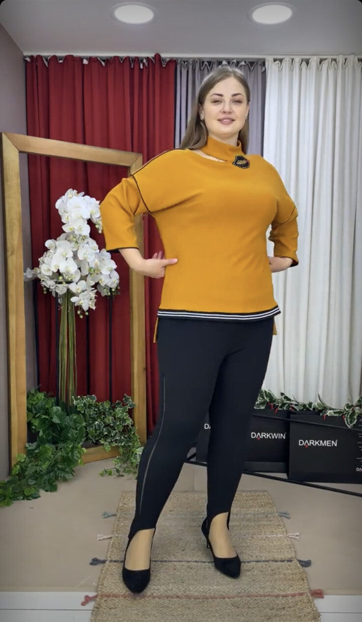 Darkwin Mustard Top with Unique Collar Sz 20/2 Made In Turkey
