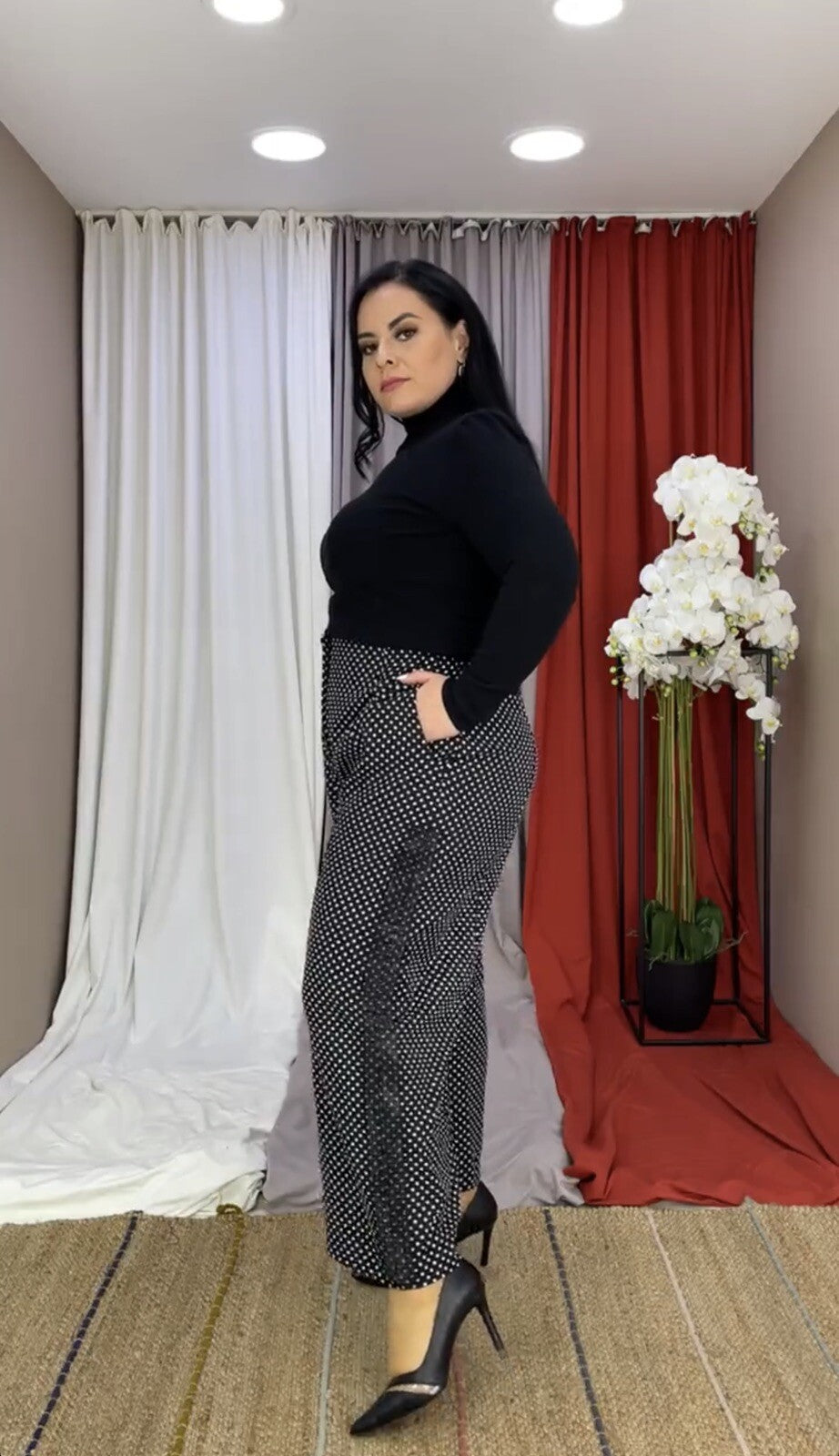 Darkwin Wide Leg Polka Dot Pants Sz 18, Made In Turkey