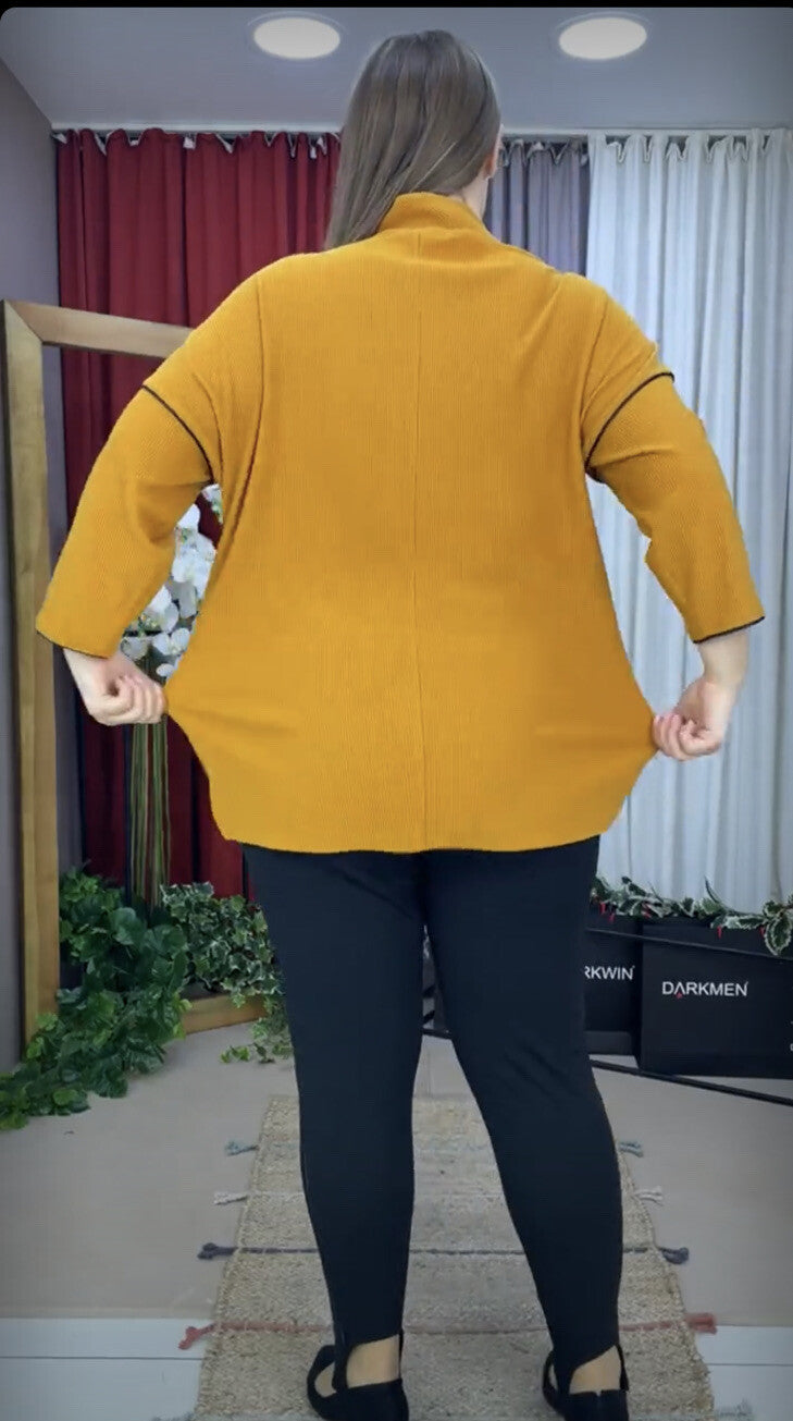 Darkwin Mustard Top with Unique Collar Sz 20/2 Made In Turkey