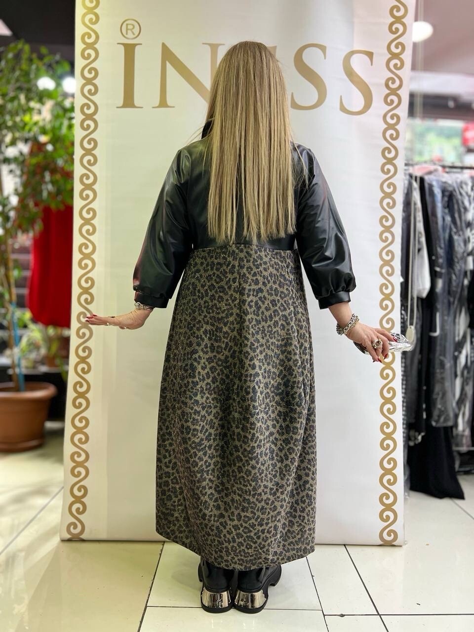 Izar Leopard Print & Faux Leather Maxi Dress Sz 20/54 | Made in Turkey