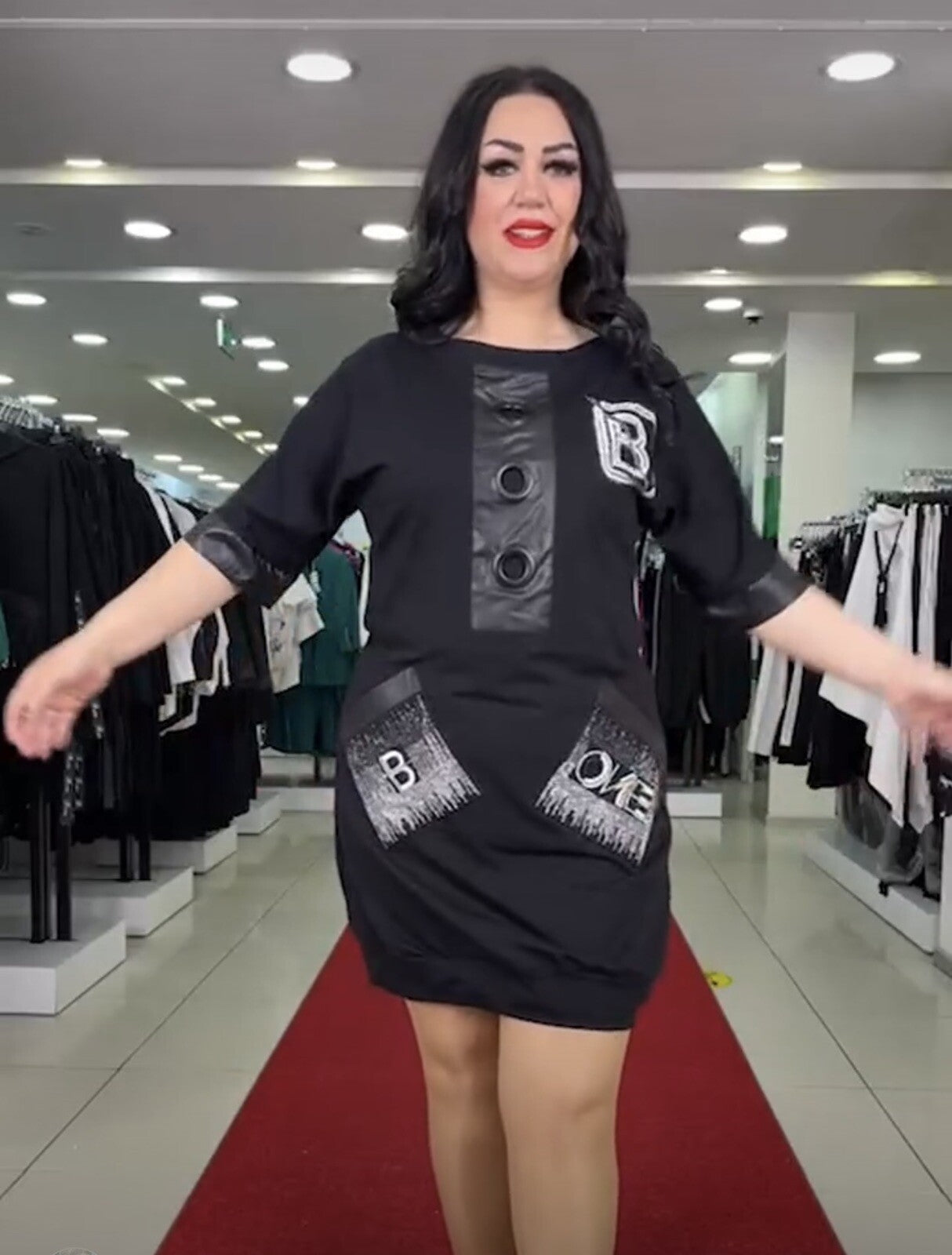 B-One Stylish Mini Dress w/ Faux Leather Details Sz 12/44 Turkey