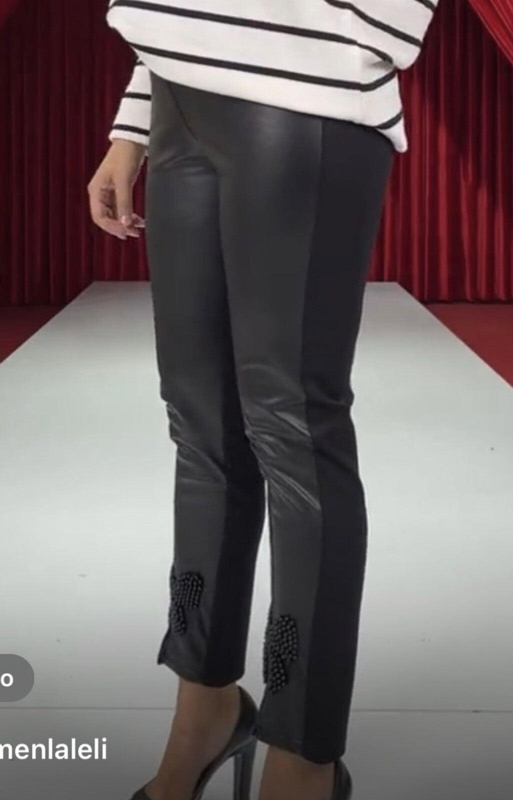 Zanessi Faux Leather Pants Sz 22/54 Beaded Hem Slim Fit Made In Turkey