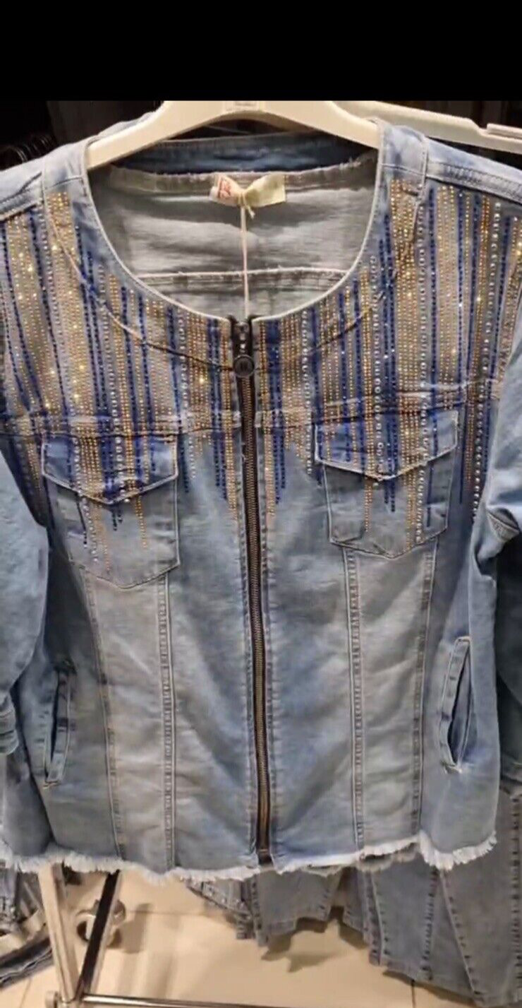 Presenta Women’s Jean Suit Sz 16/48 Made in Turkey Jacket & Pants Set