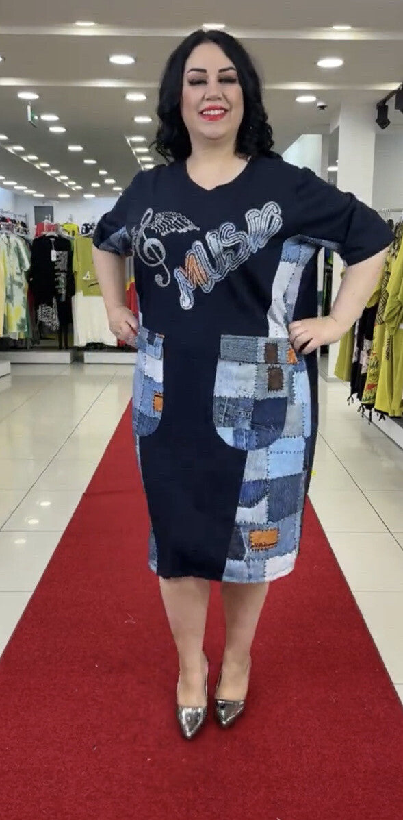✨ LaVelina Music Patchwork Dress – Sz 22 / Made in Turkey