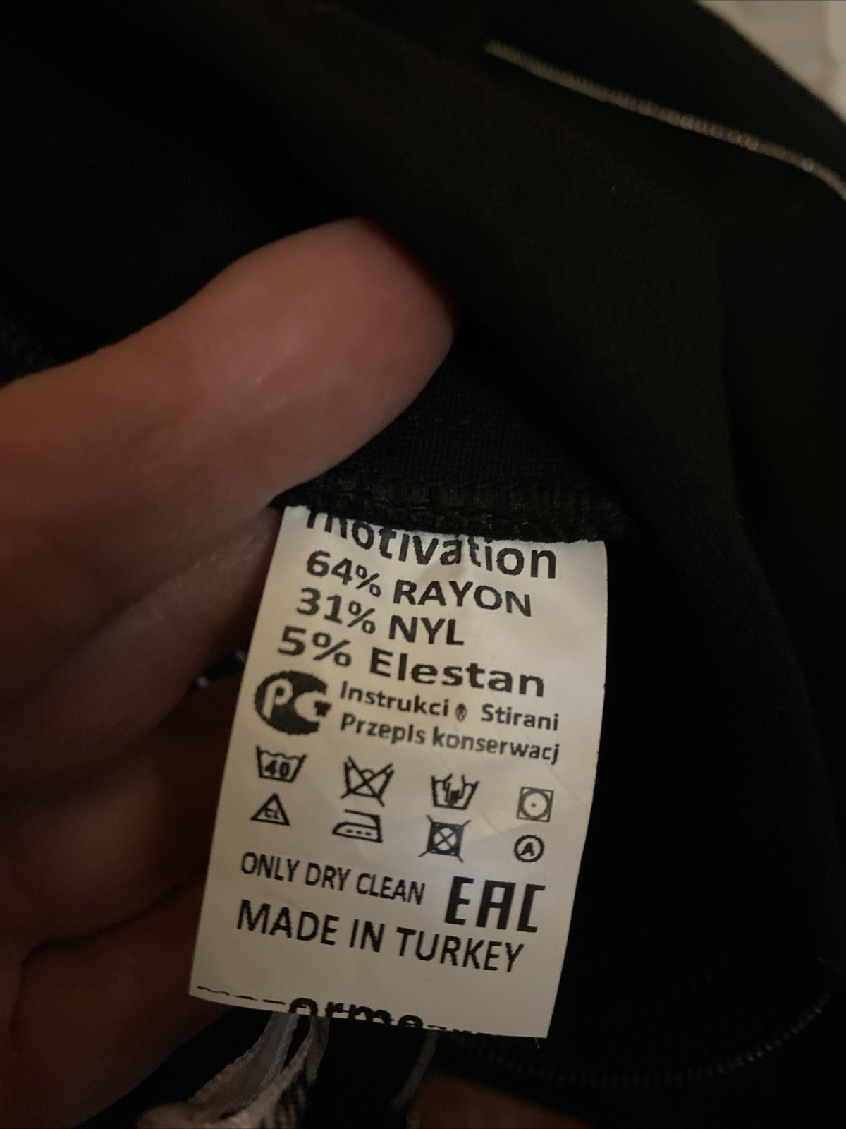 Motivation Black Pants Sz  16/46 Elastic Waist Satin Tie Made in Turkey