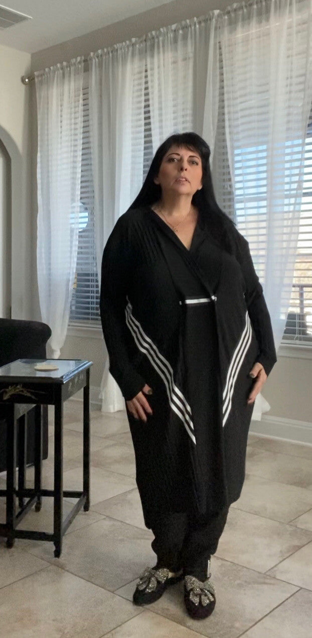 Darkwin Black White Hooded Cardigan XL Street Style Oversized Turkey