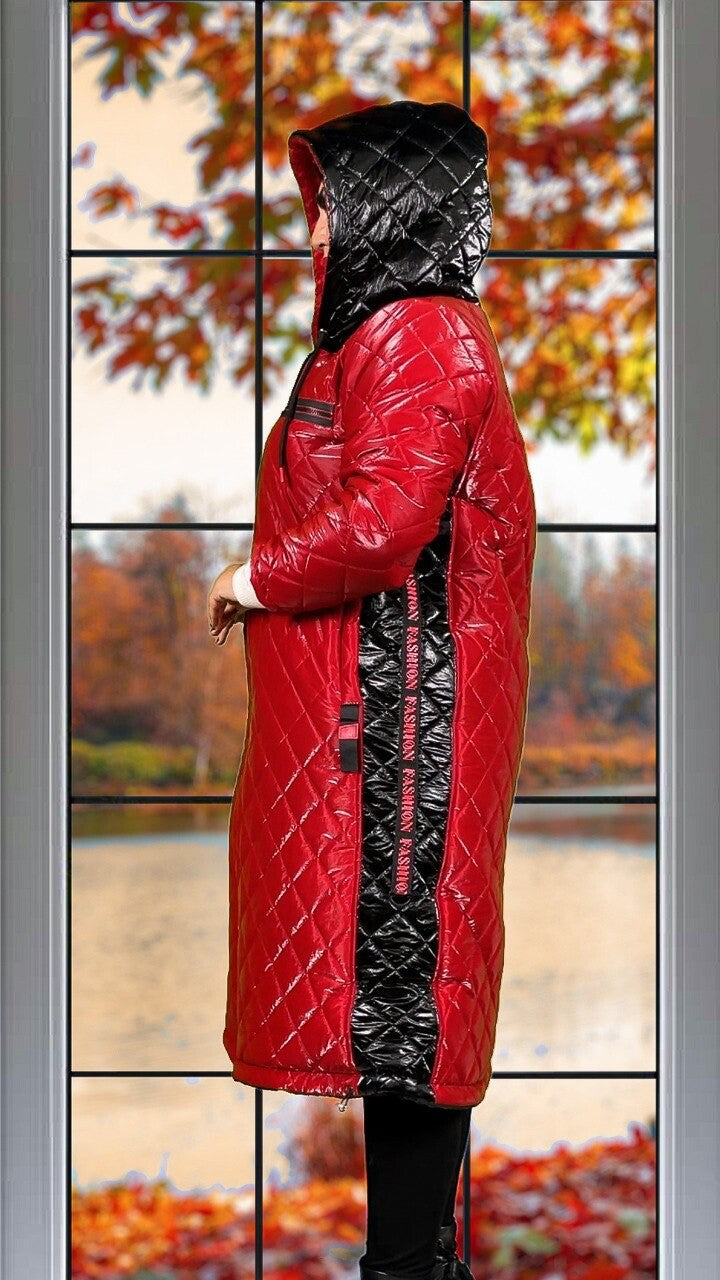 Sport Chic Red Quilted Coat with Hood Darkwin Sz 18/1 Turkey