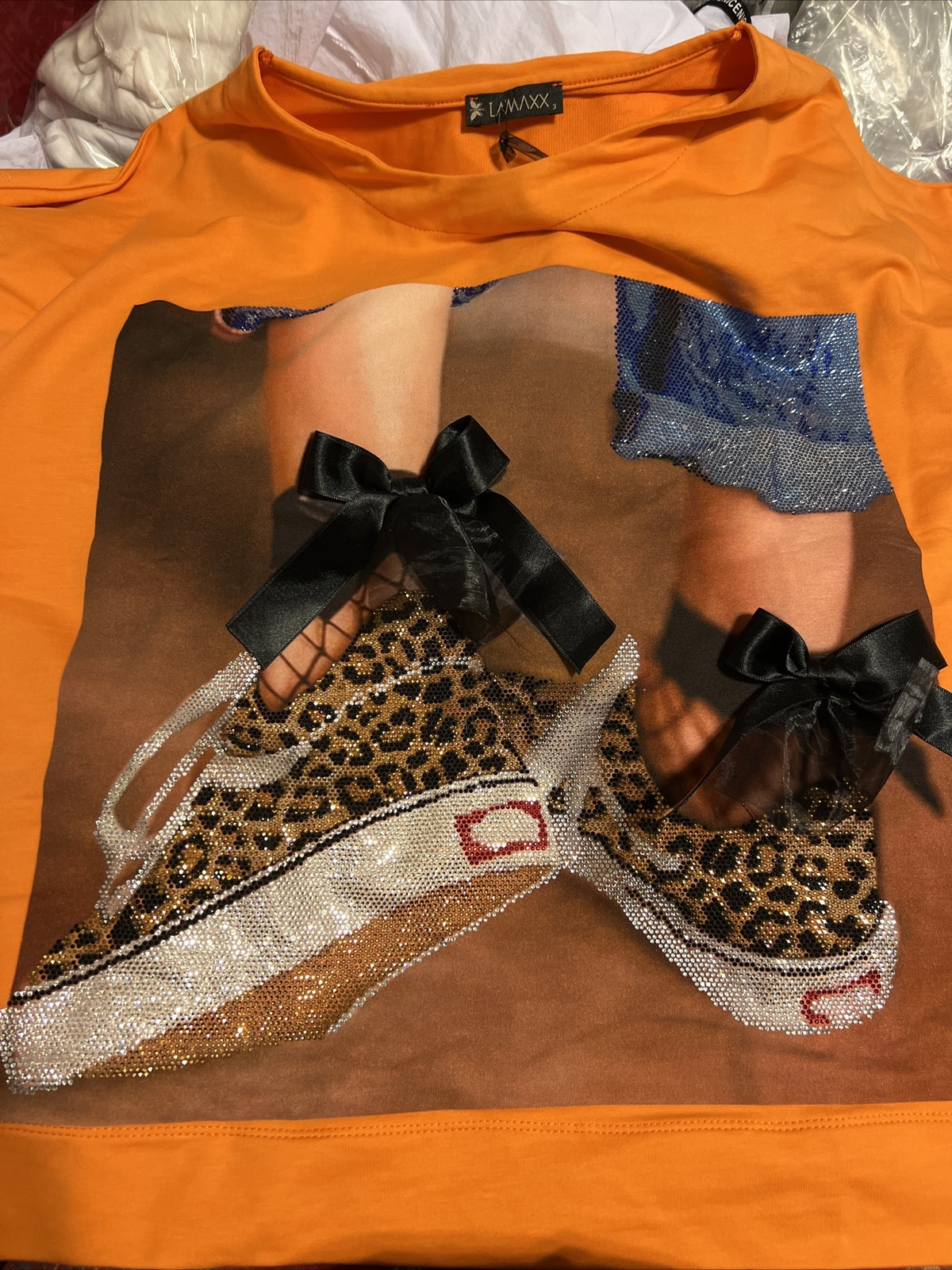 LaMaxx Leopard Sneaker Graphic Orange Top Sz 20/3 Made In Turkey