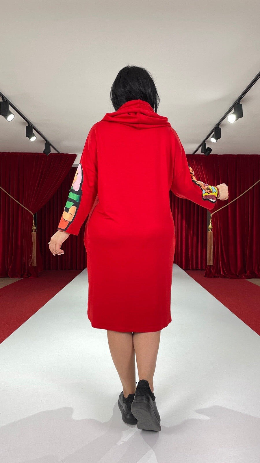 Darkwin Red Hoodie Dress Sz XL/20 Streetwear Art Print Turkey