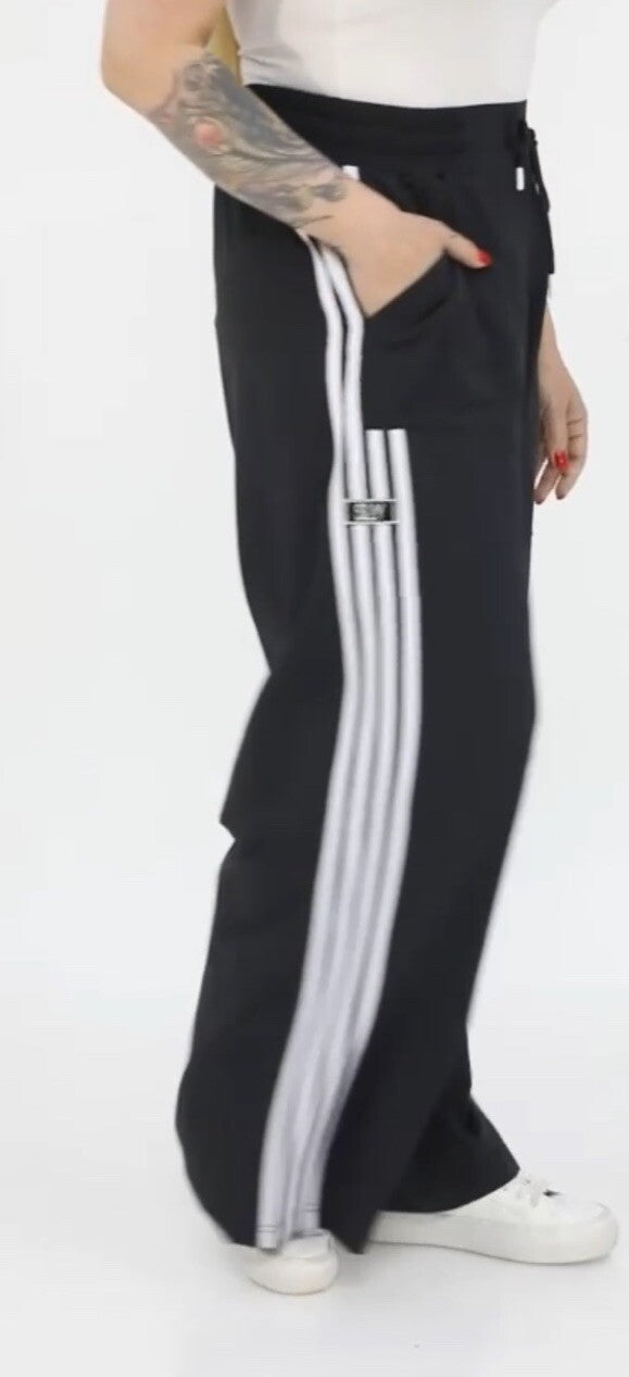Selly Black Wide Leg Pants w/ Stripes & Pocket, Sz 18/52, Made In Turkey