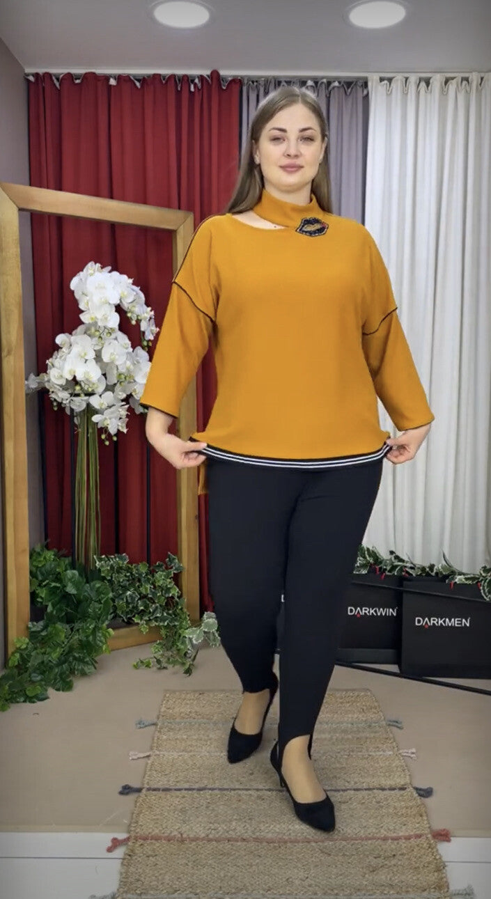 Darkwin Mustard Top with Unique Collar Sz 20/2 Made In Turkey