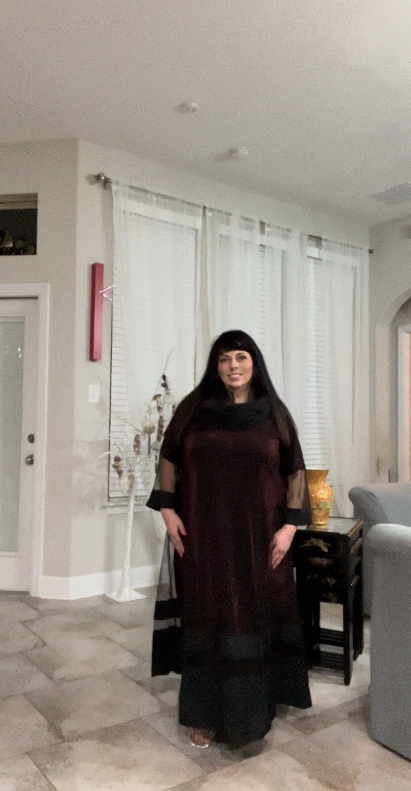 M’De Pompadur Burgundy Sheer Overlay Dress Sz 24/5 Plus Size Made in Turkey