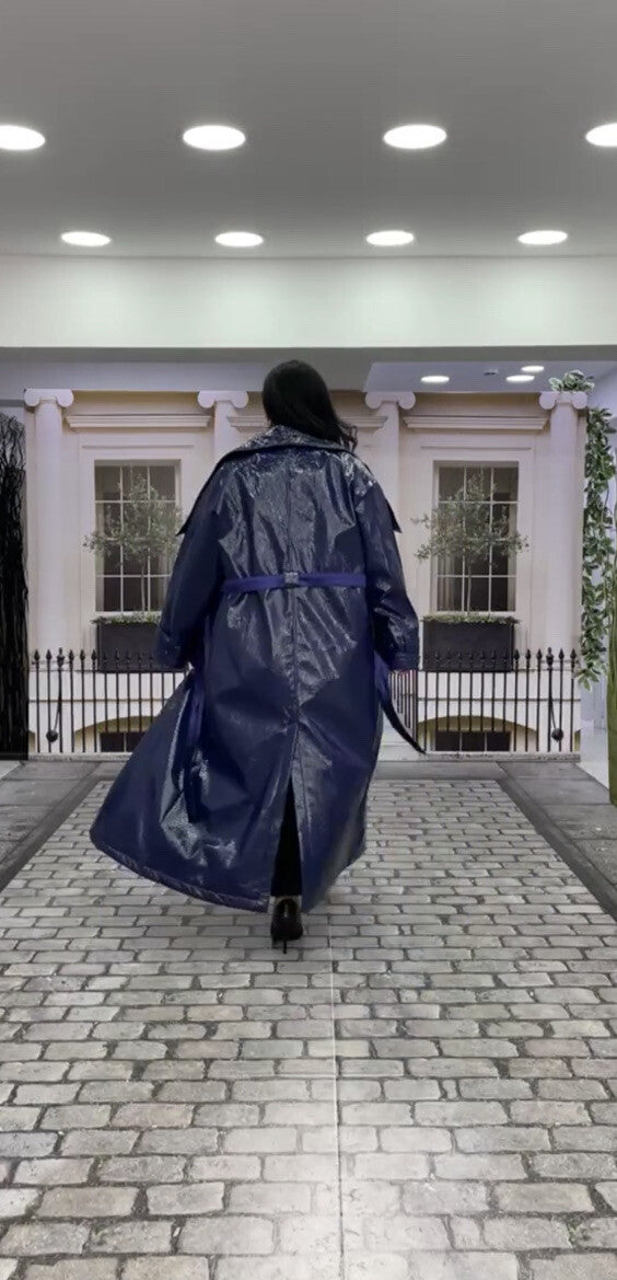 Darkwin Eco Leather Brilliant Blue Coat Sz 20 Made in Turkey