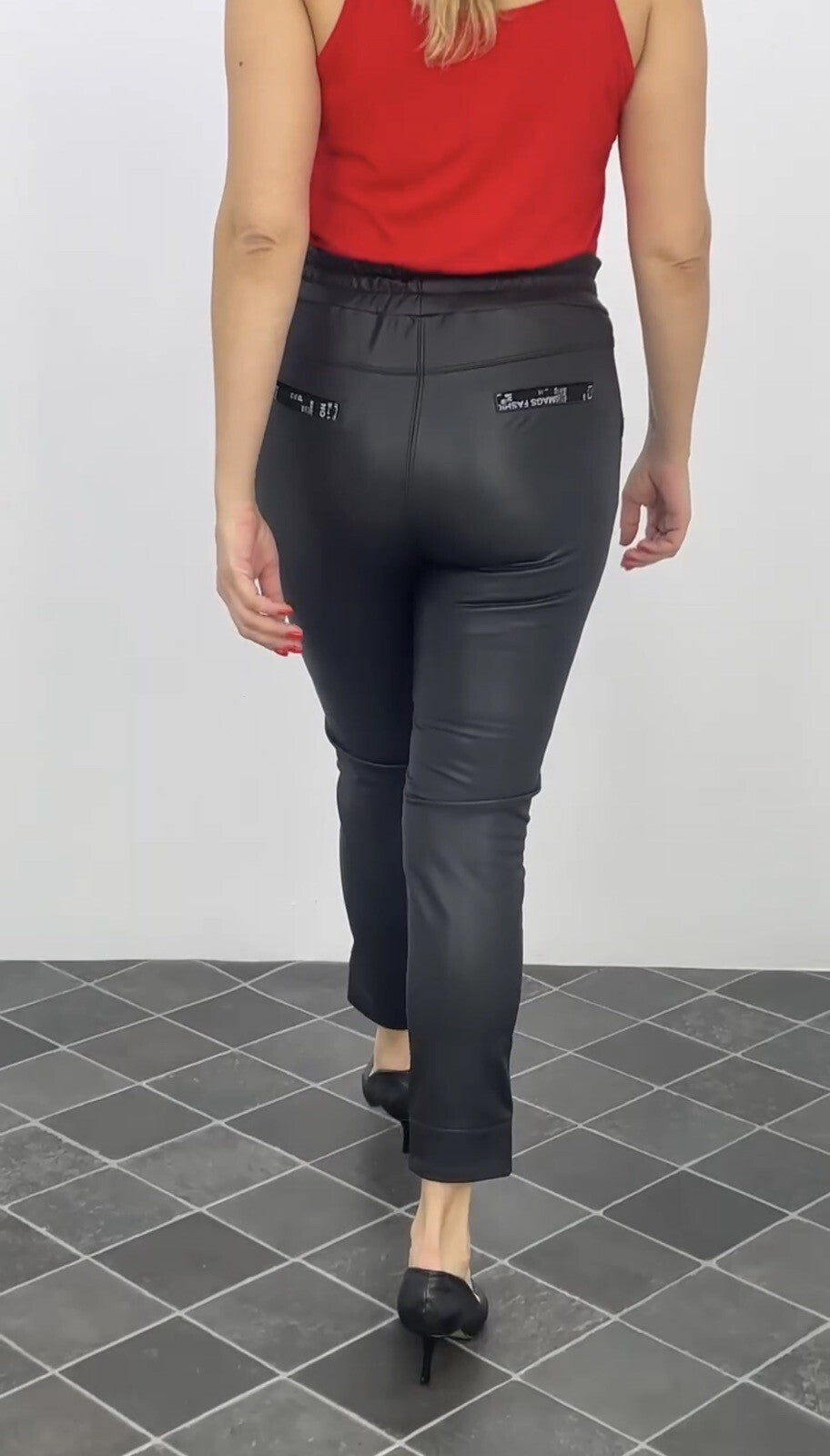 Mags Eco Leather Pants Sz 14/46 Black Slim Fit Stretch Made In Turkey