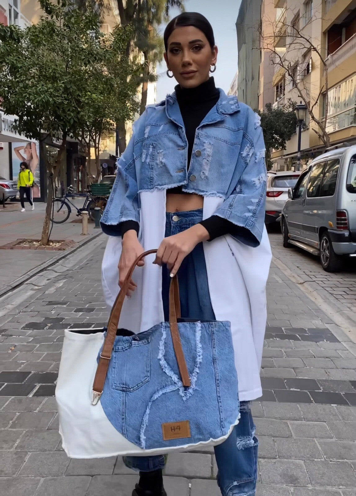 H4 Oversized Jean Jacket, One Size. Made In Turkey