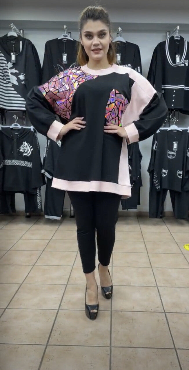 LaVelina Oversized Artistic Top Pink Black Mosaic Design Sz 22/52 Turkey