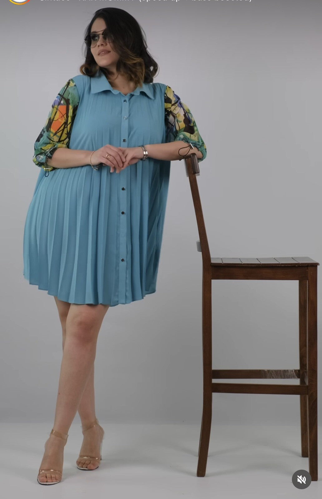 Darkwin Aqua Pleated Button Tunic Sz 14/2 Made In Turkey