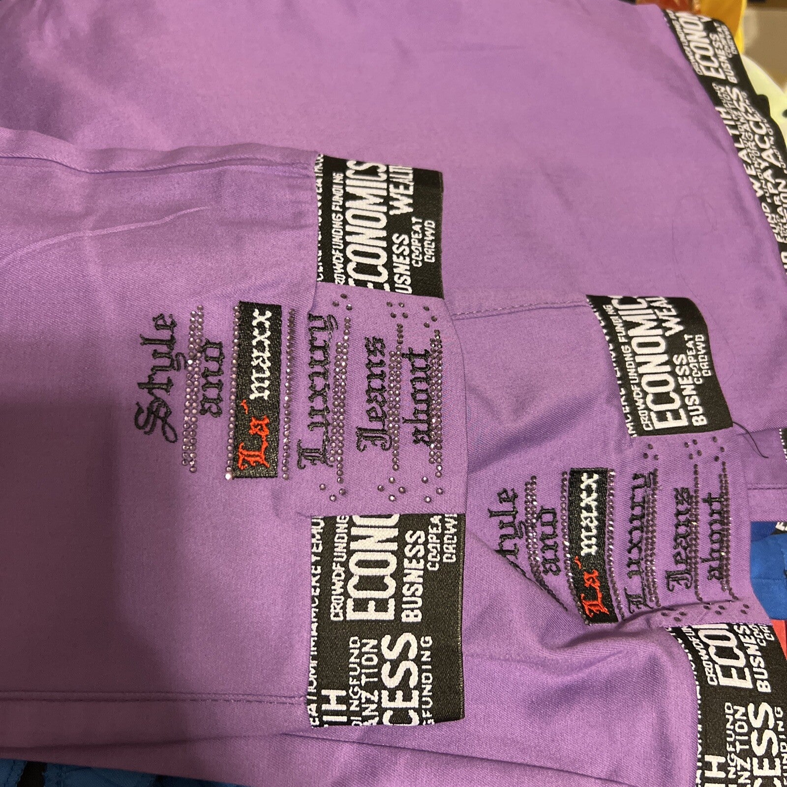 Lamaxx Purple Capri Pants Sz 8/42 Stretch Print Detail Made In Turkey