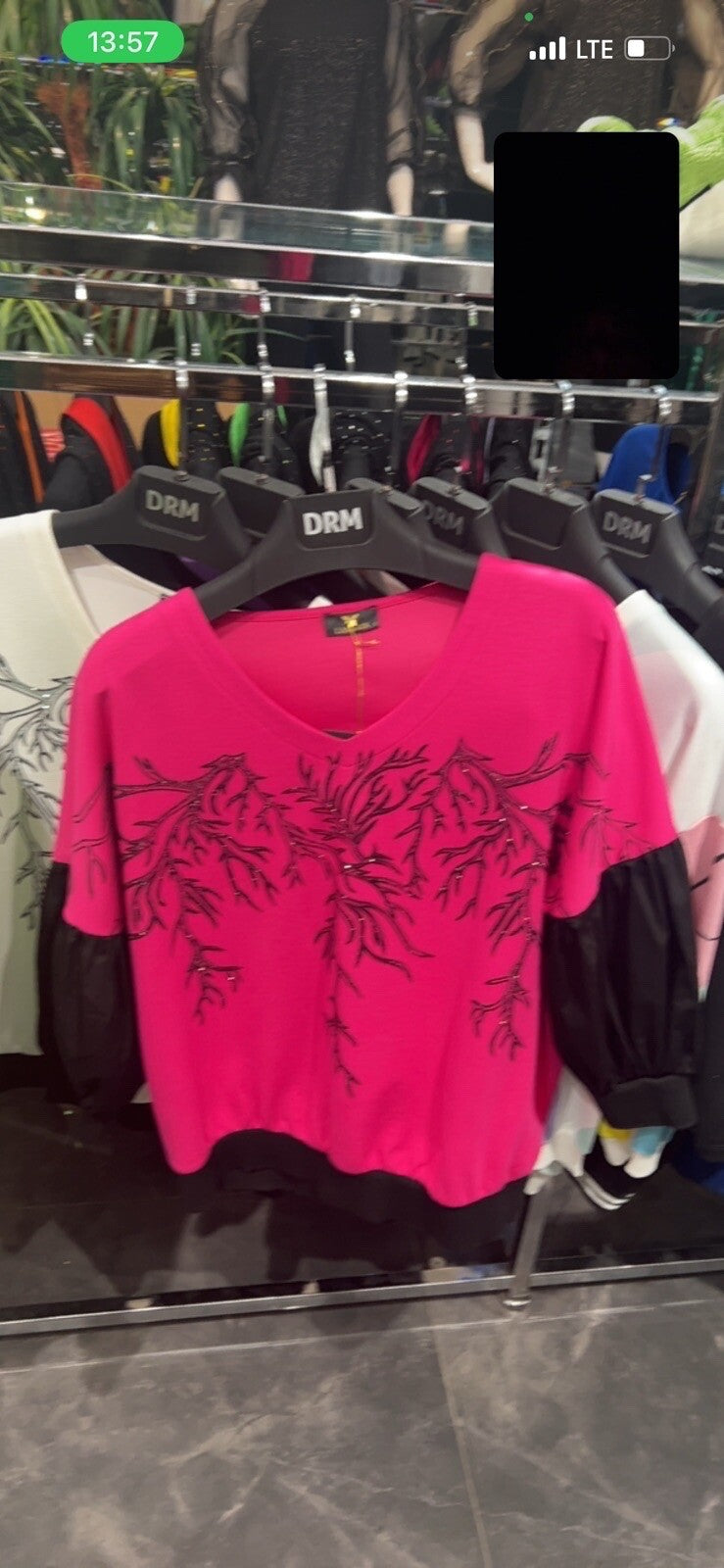 LaMaxx Pink Black Puff Sleeve Top Sz 16/1 Made In Turkey