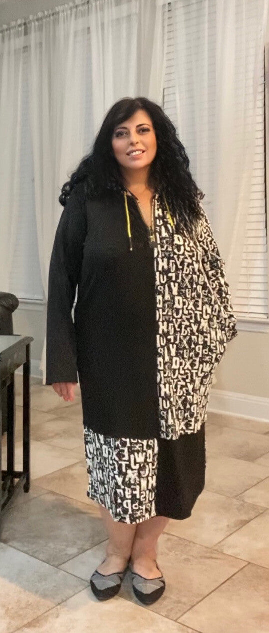Darkwin Kaftan Dress Hoodie Style Sz 2XL Black White Made In Turkey