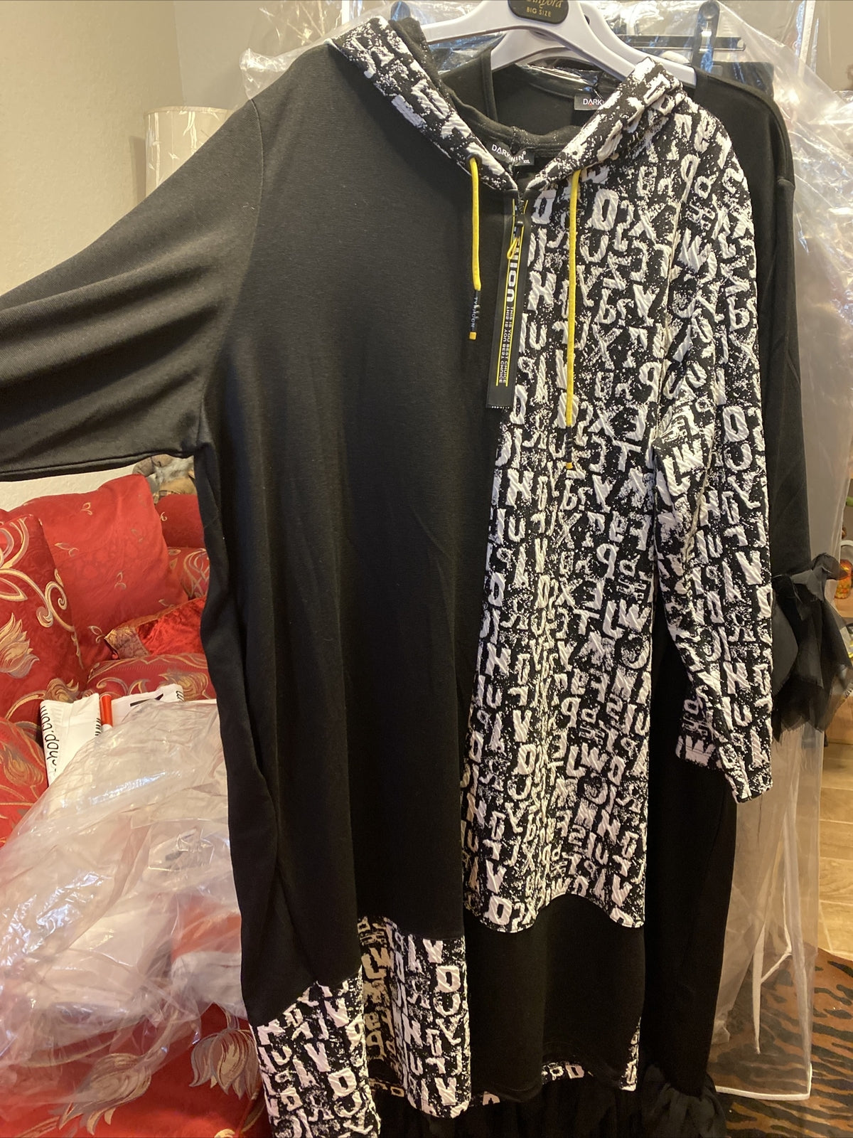 Darkwin Kaftan Dress Hoodie Style Sz 2XL Black White Made In Turkey