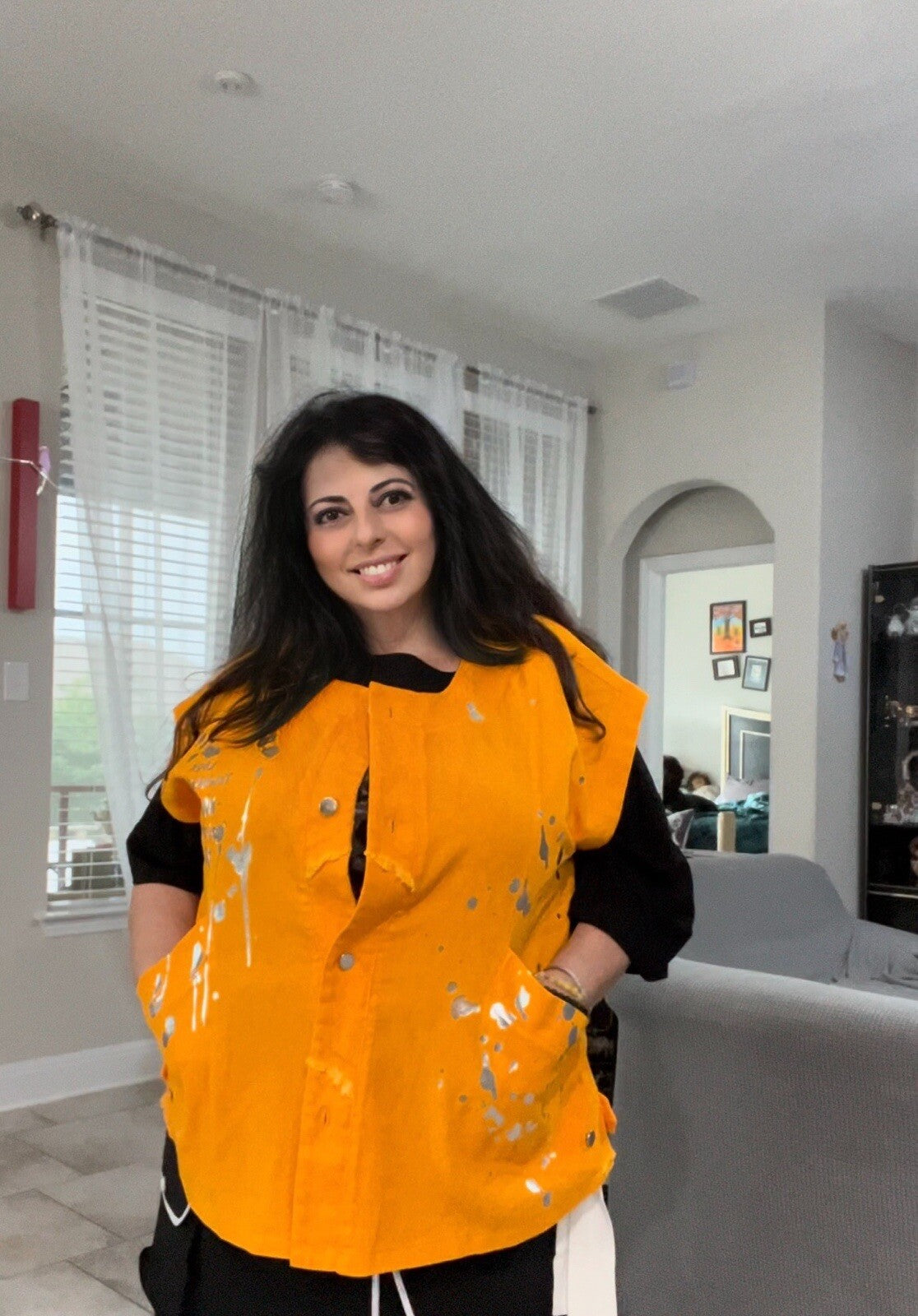 Divas Planet Yellow Paint Splash Vest Sz 2XL Made In Turkey