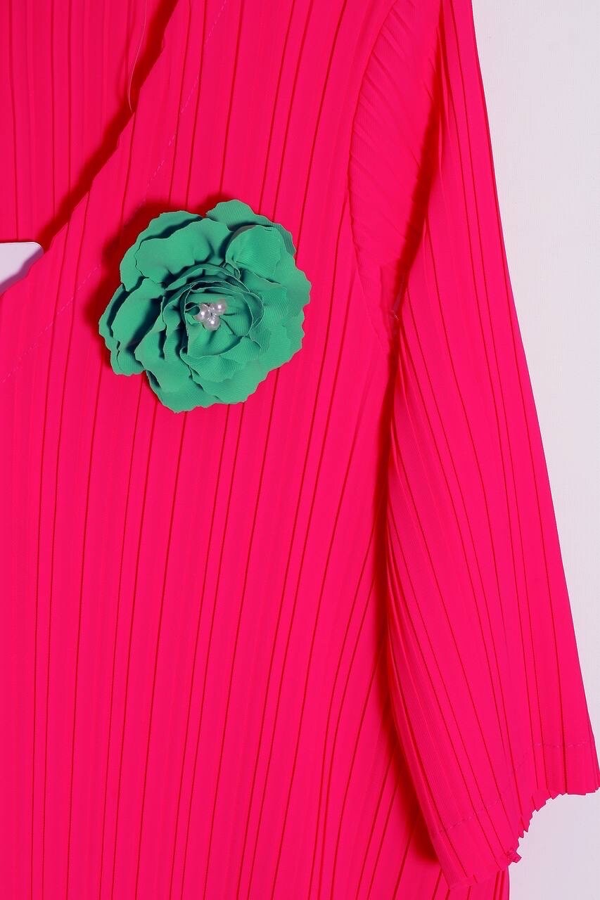 Darkwin Hot Pink 2 Pcs Pleated Suit, Asymmetrical Top & Pants, Sz XXL, Turkey