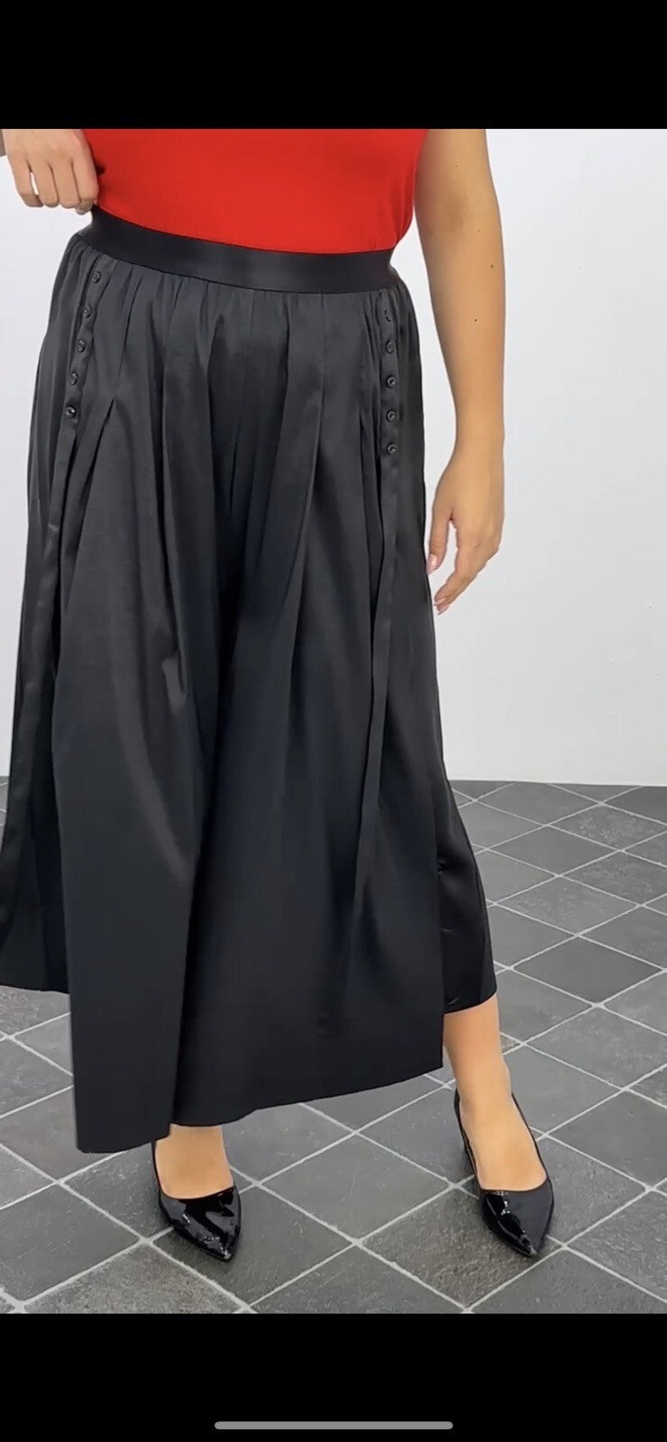 Darkwin Palazzo Pants Sz 20/2 Black Satin Wide Leg Made In Turkey