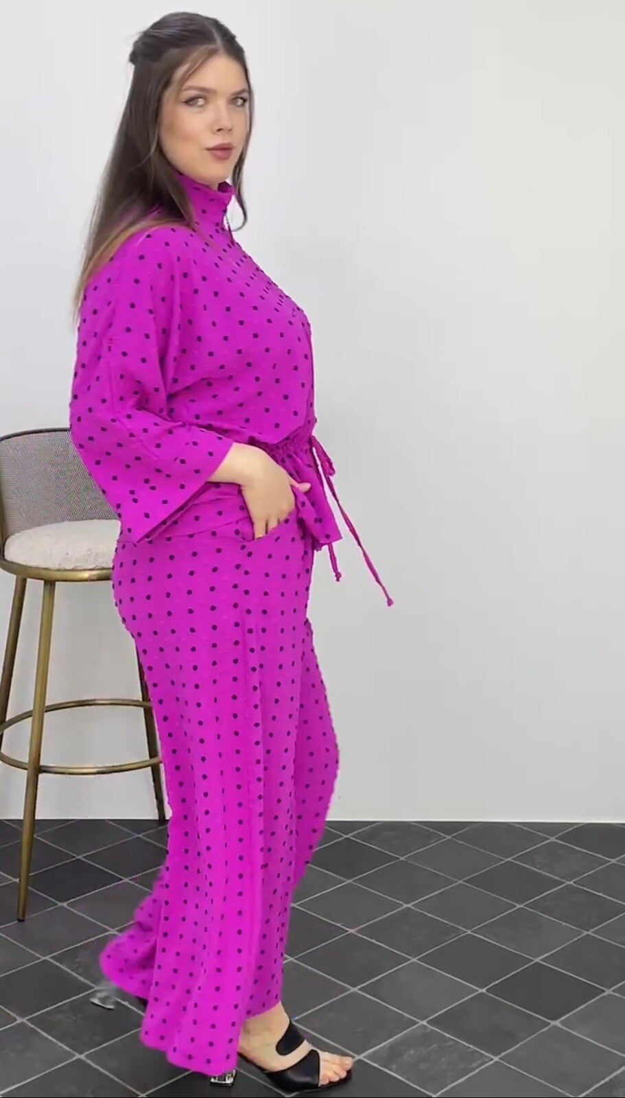 Darkwin 2 PCs Suit, Sz 20, Made In Turkey – Magenta Polka Dot Drawstring Set