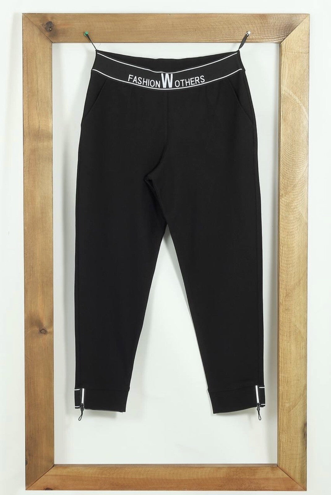 Distaff Pants Sz 8/42 Black White Trim Slim Fit Jogger Made In Turkey