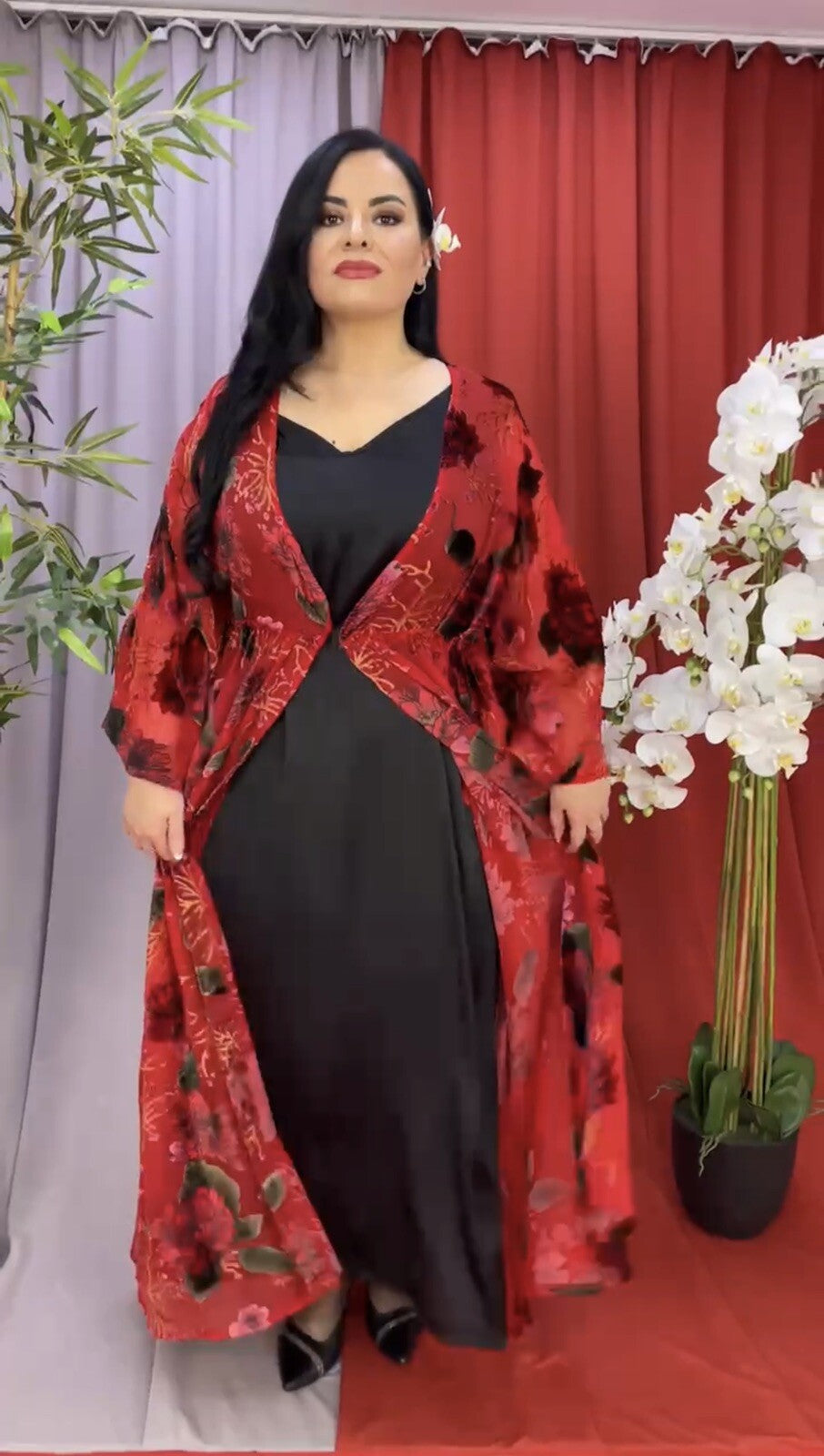 Darkwin 2 Pc Floral Duster & Slip Dress Set Sz 20/2 Made in Turkey