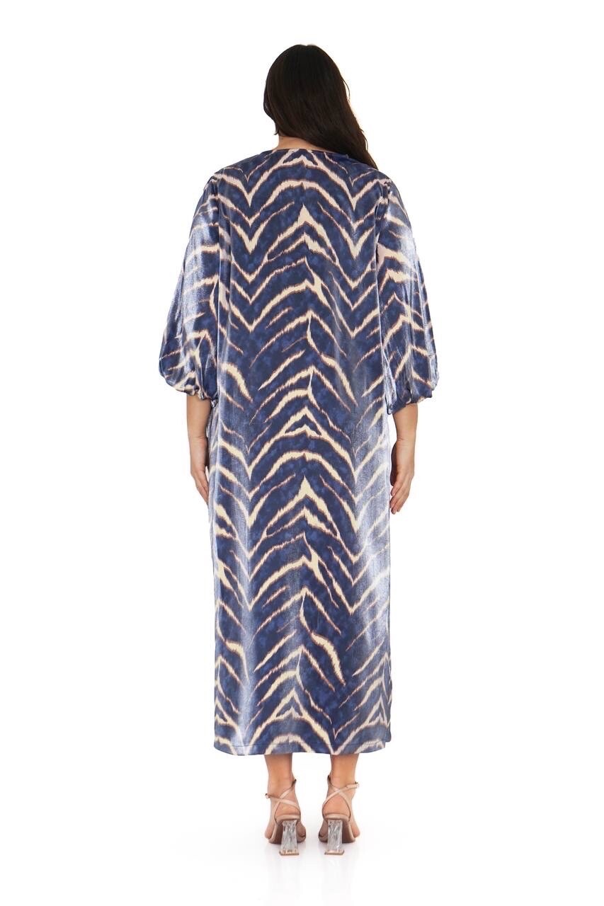 Darkwin Elegant Navy Zebra Print Dress, Sz 20-22/2 Made In Turkey
