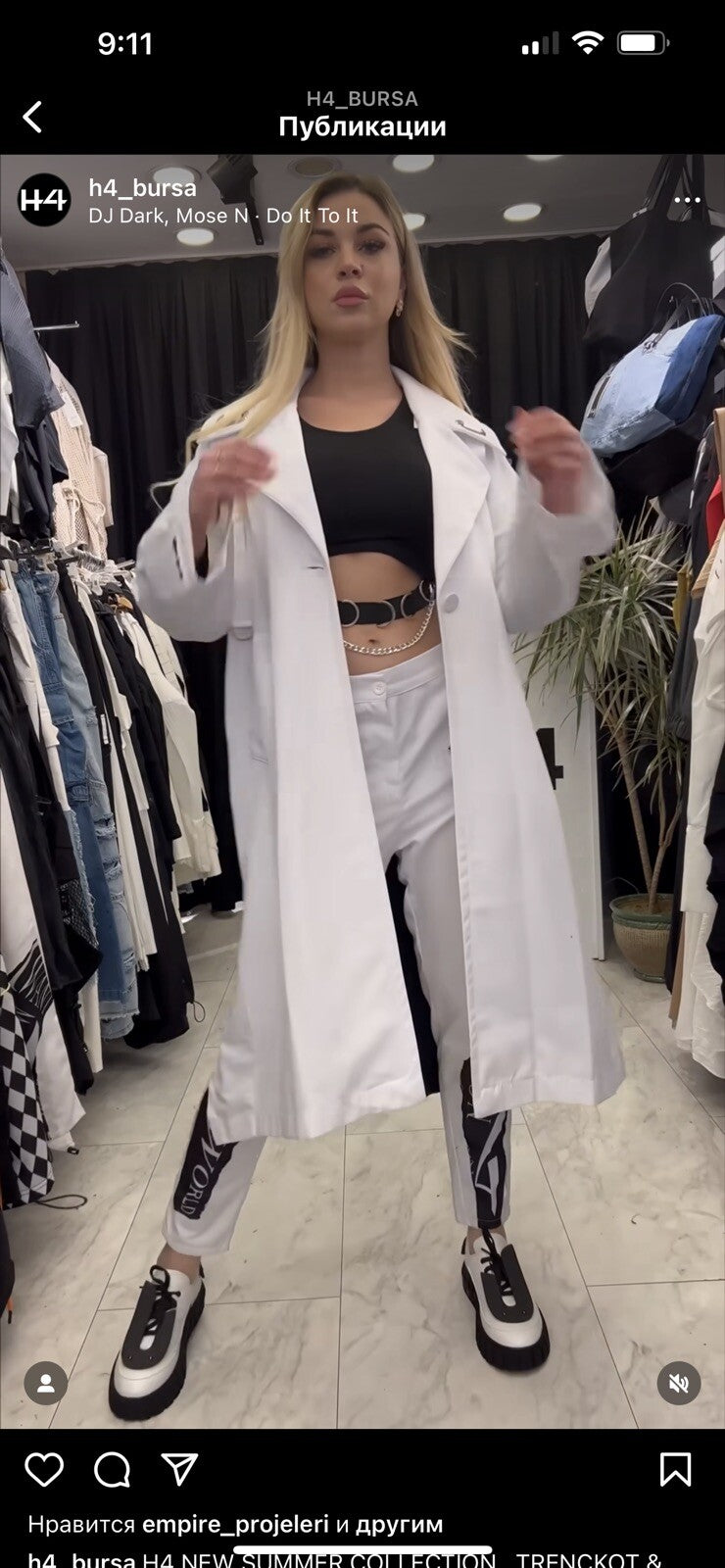 H4 Oversize Jacket Coat Sz 14/36 White Modern Streetwear Made in Turkey