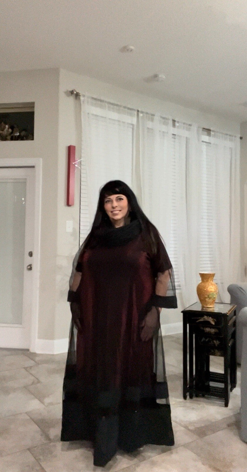 M’De Pompadur Burgundy Sheer Overlay Dress Sz 24/5 Plus Size Made in Turkey