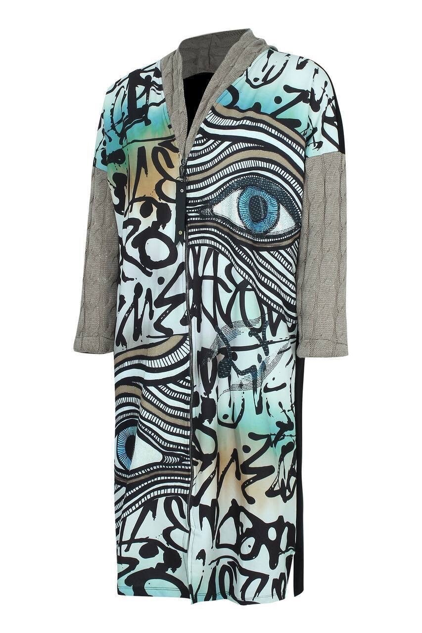 LaVelina Art Print Hooded Cardigan Sz 20/52 Made In Turkey