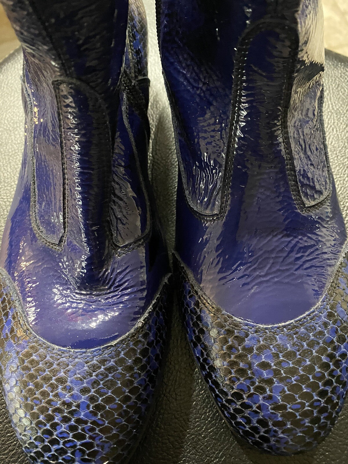 Bouton Black Boots, Beautiful Blue Leather, Made In Italy Sz 8.5 (39)